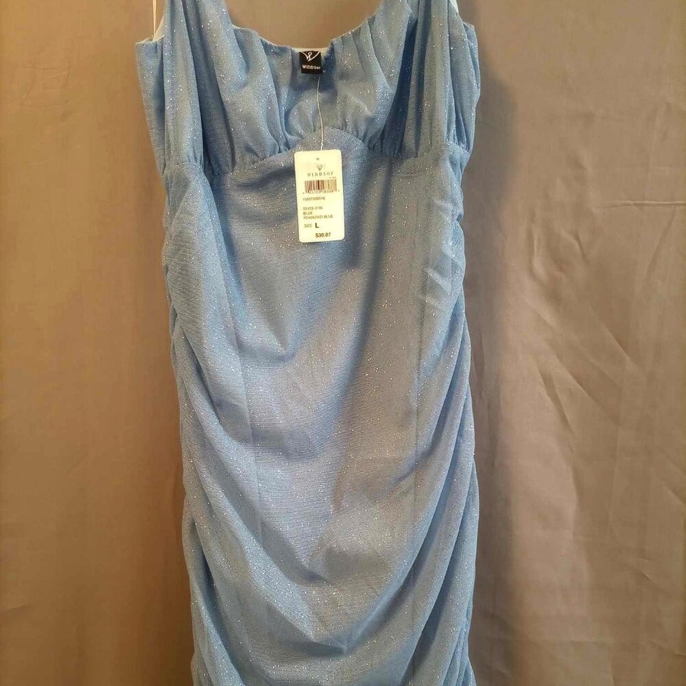 NWT Windsor Sz L Powder Blue Sparkly Ruched Mini